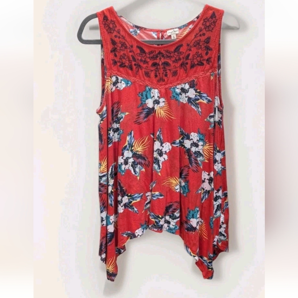 Chip & Pepper Floral Red Sleeveless Top Size Medium